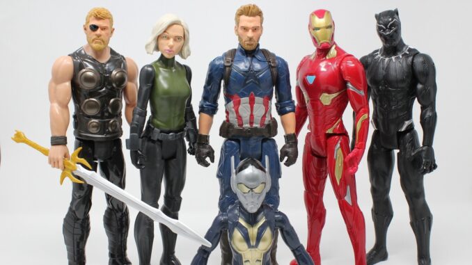 Various Marvel action figures lined up