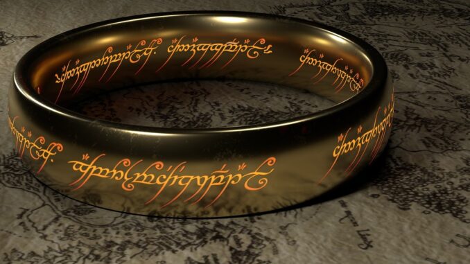 The one ring, with luminous elvish writing on the side taken from a 20 minute static shot from the new Anniversary Edition of Lord of the Rings