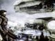 The Master Chief, not dressed in any Halo Infinite multiplayer customisation options, against the background of some spaceships