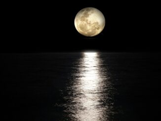 the moon, low in the sky over the ocean. Plot of moonfall
