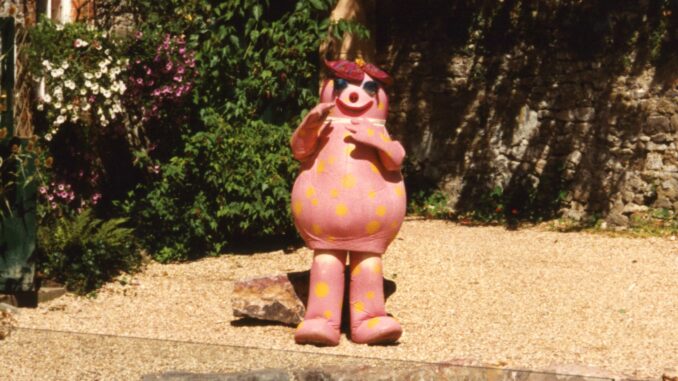 Mr Blobby, on a beach. Millie Blobby Brown