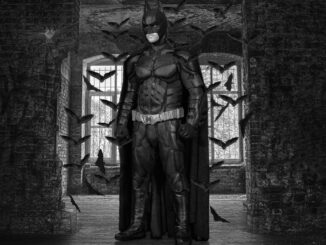 batmoon in empty room surrounded by bats. Batman reboot.