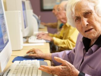 An old woman at a computer looking confused that a new film not set in multiverse