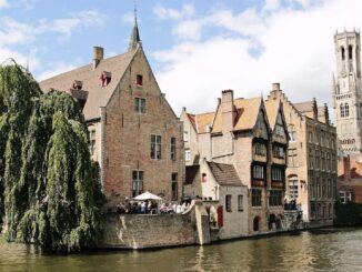 Bruges, seen from a river lloking at some medieval buildings. Dune Part 2