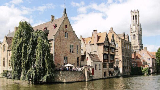 Bruges, seen from a river lloking at some medieval buildings. Dune Part 2