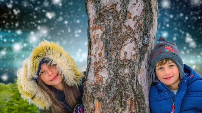 cute children at christmas. saving christmas