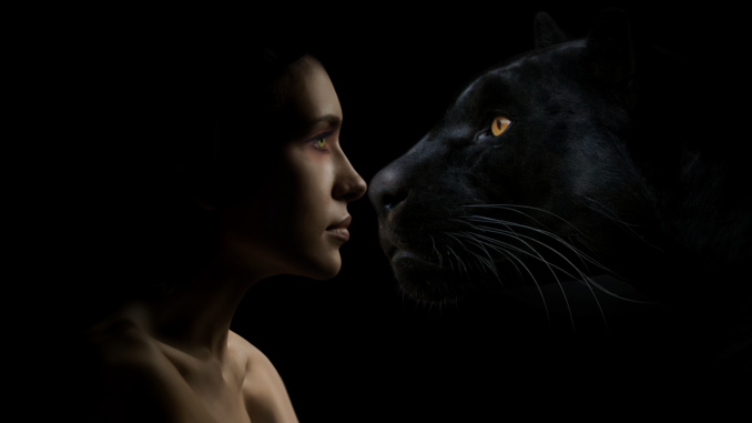 a panther facig a woman, like they would do in a manimal remake