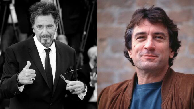 Al Pacino and Robert DeNiro in seperate photos next to each other. Heat sequel.