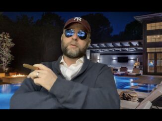 Film director sheridan monkhouse in front of his swimming pool
