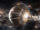 an asteroid crashing into a planet