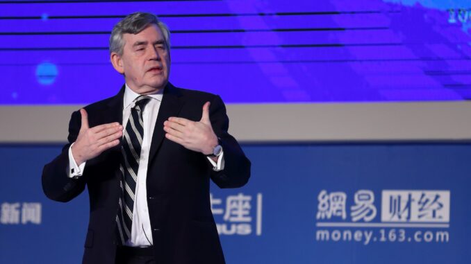 Gordon Brown giving a speech in China. The Barbie movie