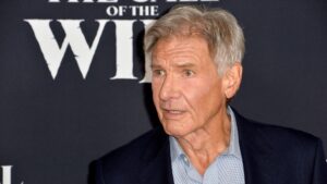Harrison Ford, star of Clear and PResent Danger. From shoulders up. Talking.