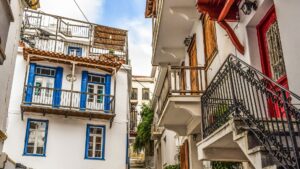 Some houses in a Mamma Mia like village