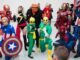 A variety of cosplay superheroes. The Avengers