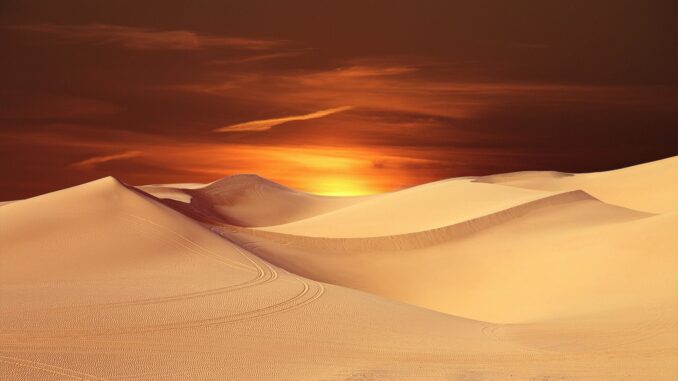 A desert at sunset. As seen in Dune part two