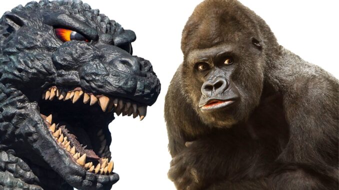 godzill x kong both ictured facing each other